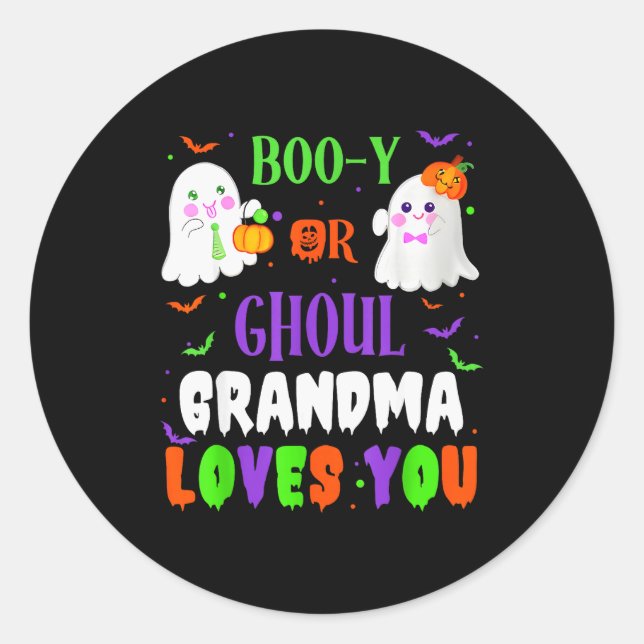 Pegatina Redonda Boo-y Or Ghoul Grandma Loves You Boo Halloween Bab (Anverso)