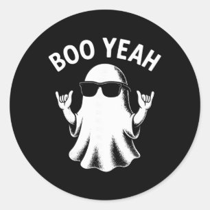 Pegatina Redonda Boo Yeah Fantasma Sungles Señal Shaka Halloween Su