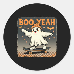 Pegatina Redonda Boo Yeah Halloween Divertido Espeluznante Fantasma