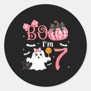 Pegatina Redonda Boo, yo soy el siete fantasma séptimo cumpleaños d