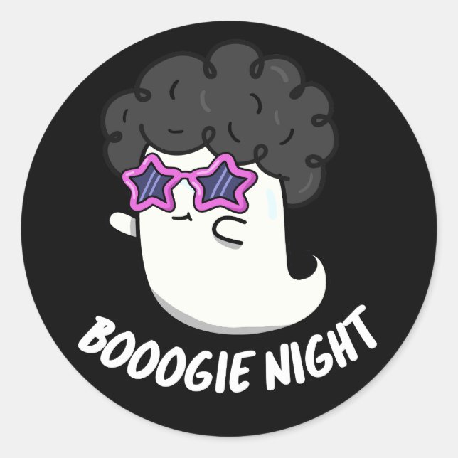 Pegatina Redonda Boogie Night Funny Halloween Ghost Pun Dark BG (Anverso)