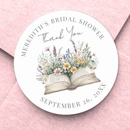 Pegatina Redonda Book Bridal Shower Thank You