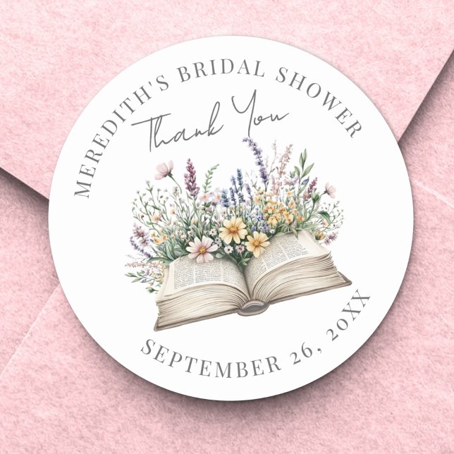 Pegatina Redonda Book Bridal Shower Thank You (Book Bridal Shower Thank You Classic Round Sticker)