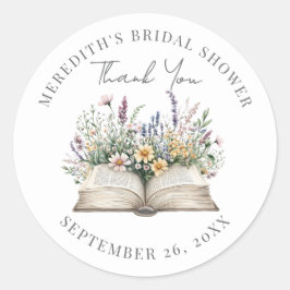 Pegatina Redonda Book Bridal Shower Thank You