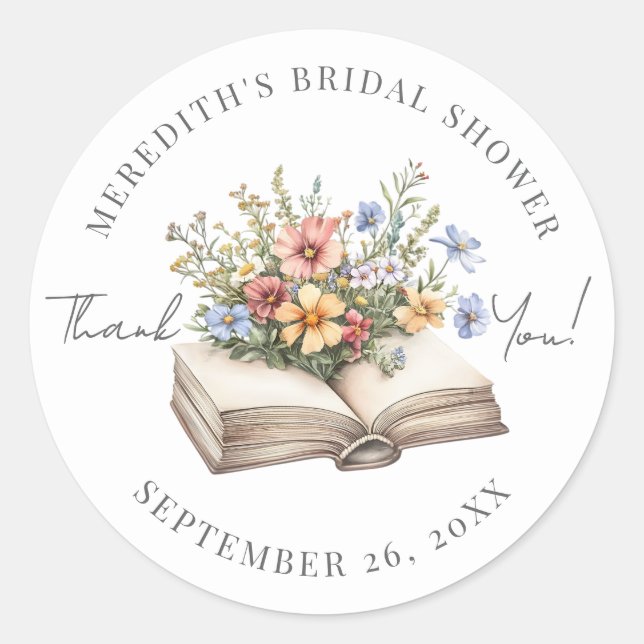 Pegatina Redonda Book Bridal Shower Thank You (Anverso)