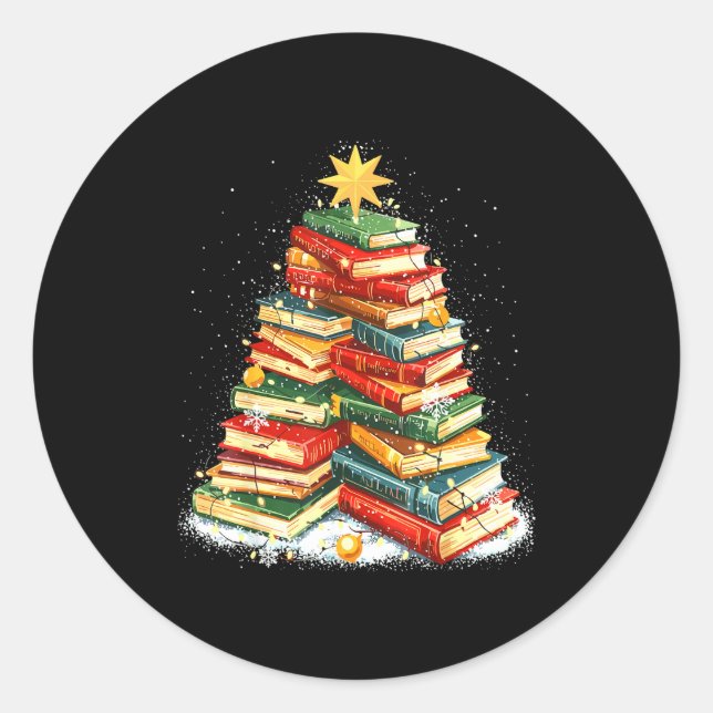 Pegatina Redonda Book Christmas Tree Reading  (Anverso)