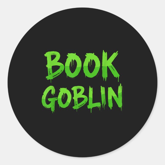 Pegatina Redonda Book Goblin Funny Reading Or Writing School Studen (Anverso)