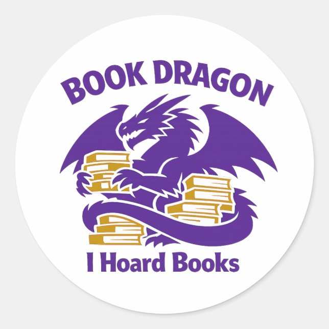 Pegatina Redonda Book Lover Sticker | Book Dragon I Hoard Books Vin (Anverso)
