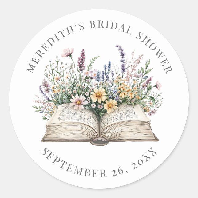 Pegatina Redonda Book New Chapter Wildflower Bridal Shower (Anverso)
