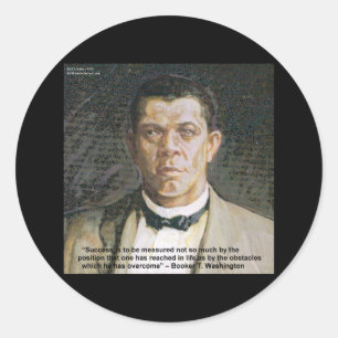 Pegatina Redonda Booker T Washington y cita de éxito
