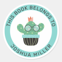 Pegatina Redonda Bookish Cactus Este Libro Pertenece A
