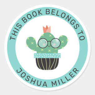 Pegatina Redonda Bookish Cactus Este Libro Pertenece A