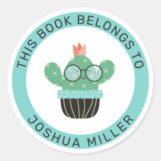 Pegatina Redonda Bookish Cactus Este Libro Pertenece A