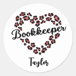 Pegatina Redonda Bookkeeper Leopard Heart Frame White