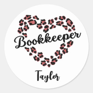 Pegatina Redonda Bookkeeper Leopard Heart Frame White