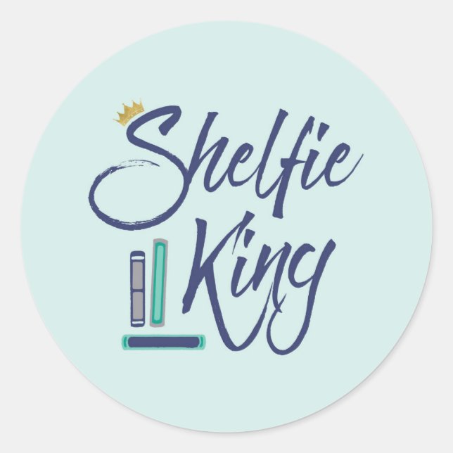Pegatina Redonda Booklover Shelfie King (Anverso)