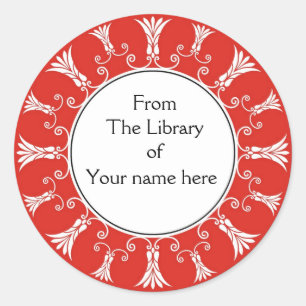 Pegatina Redonda Bookplate - Flores Red Flourish