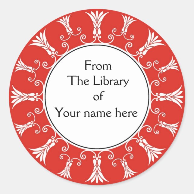 Pegatina Redonda Bookplate - Flores Red Flourish (Anverso)