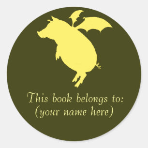 Pegatina Redonda Bookplate guarro retro que vuela