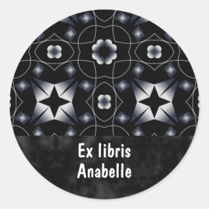 Pegatina Redonda Bookplate negro geométrico del modelo del