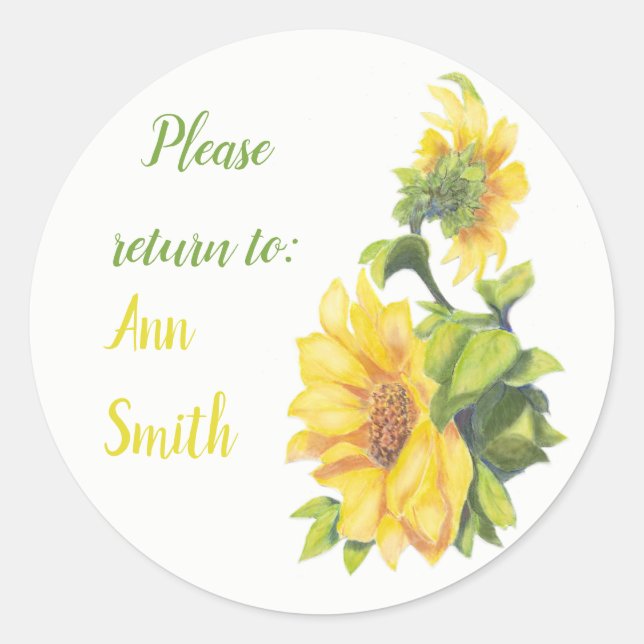 Pegatina Redonda Bookplate to Personalizar Sunflower Garden (Anverso)