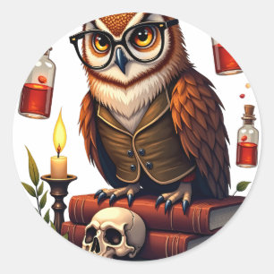 Pegatina Redonda BookTok Owl Academia Oscura Lectura Biblioteca Gót