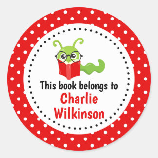 Pegatina Redonda Bookworm Este Libro Pertenece A Bookplate Red Spot