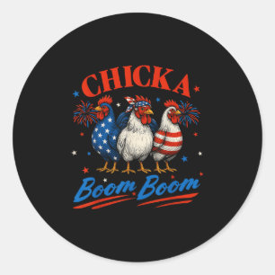Pegatina Redonda Boom De Chicka Boom Gracioso Pollo Patriótico 4 De