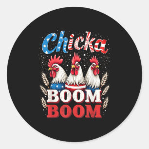 Pegatina Redonda Boom De Chicka Boom Gracioso Pollo Patriótico 4 De