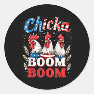 Pegatina Redonda Boom De Chicka Boom Gracioso Pollo Patriótico 4 De