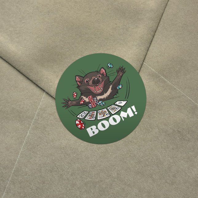 Pegatina Redonda ¡Boom! Mano de Póquer del diablo del demonio de Ta (Subido por el creador)