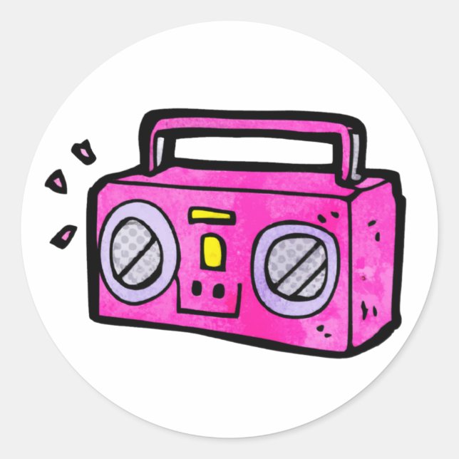 Pegatina Redonda Boombox de radio retro (Anverso)