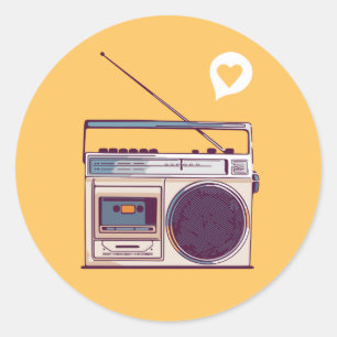 Pegatina Redonda Boombox de radio retro
