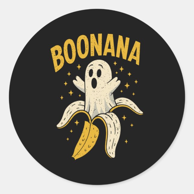 Pegatina Redonda Boonana Cute Ghost Banana Ghost Food Halloween Cos (Anverso)
