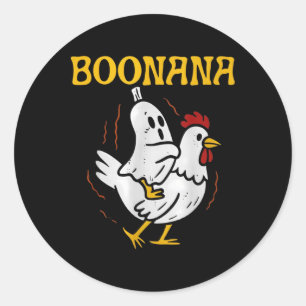 Pegatina Redonda Boonana Riding Chicken Halloween Ghost Spooky Nana