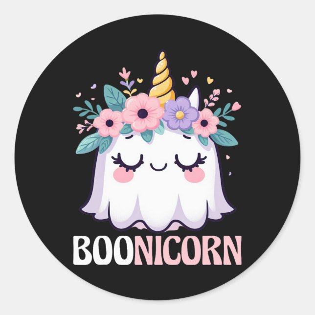 Pegatina Redonda Boonicorn Unicornio Ghost (Anverso)