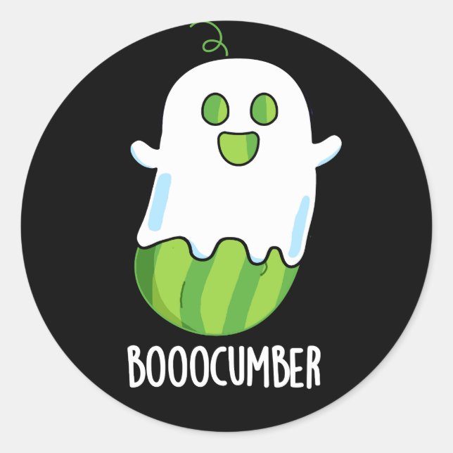 Pegatina Redonda Booocumber Funny Ghost Cucumber Pun Dark BG (Anverso)
