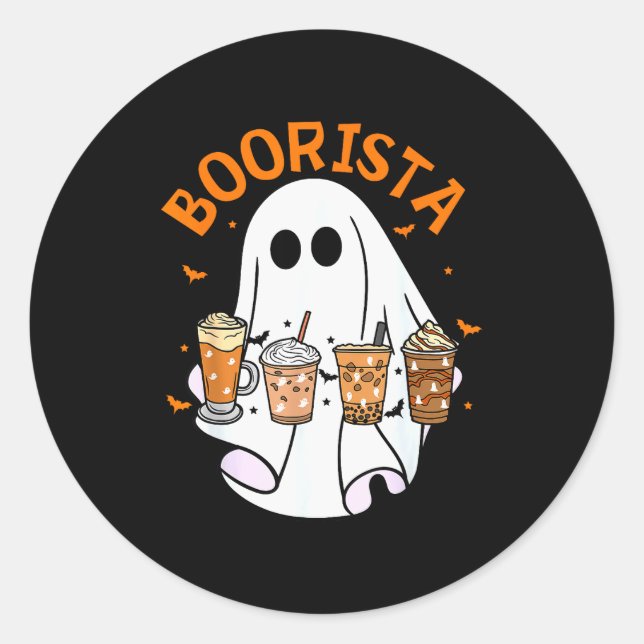 Pegatina Redonda Boorista Barista Ghost Coffee Halloween Soky Seaso (Anverso)
