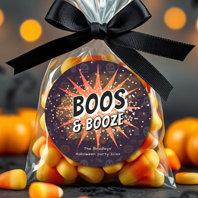 Pegatina Redonda Boos y Booze Favor de Halloween para Adultos (Subido por el creador)