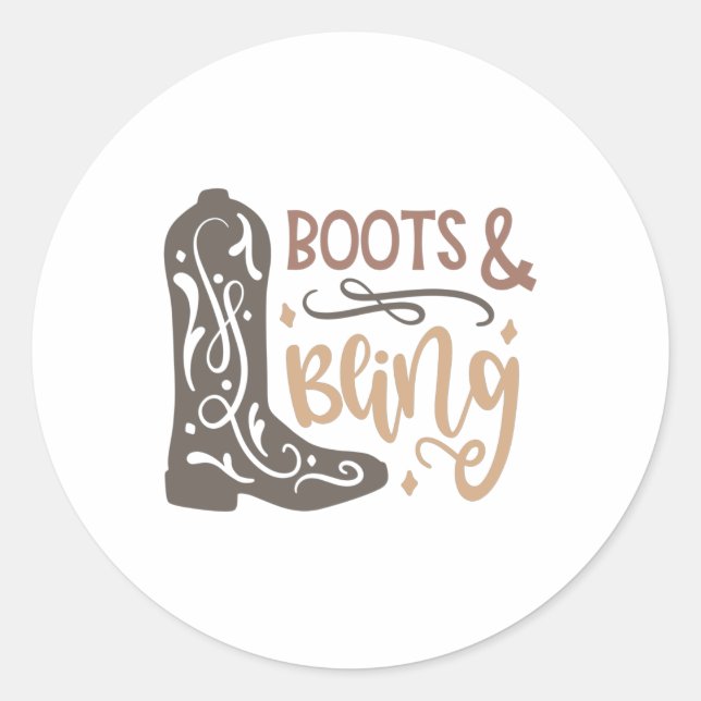 Pegatina Redonda Boots and Bling (Anverso)