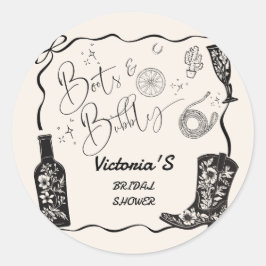 Pegatina Redonda Boots and Bubbly Champagne ducha de novias occiden