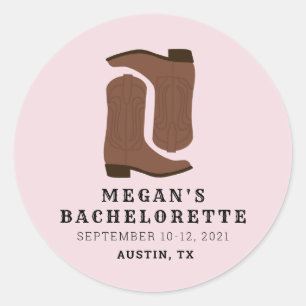 Pegatina Redonda Boots & Booze Austin Texas Bachelorette