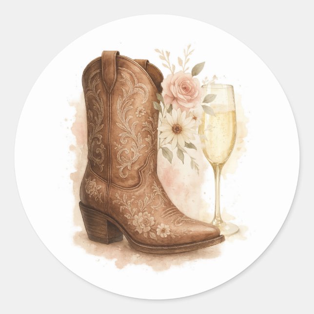 Pegatina Redonda Boots & Bubbly Country Western Boot Brillower (Anverso)