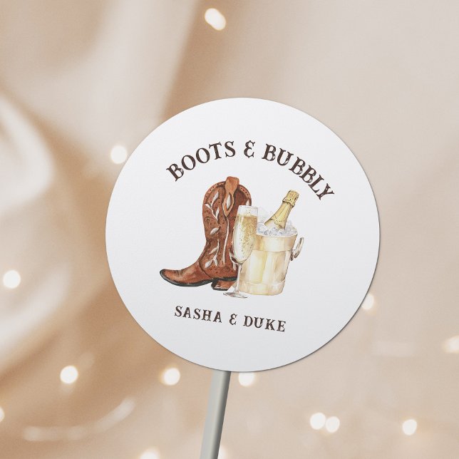 Pegatina Redonda Boots & Bubbly Rustic Boda Occidental (Subido por el creador)