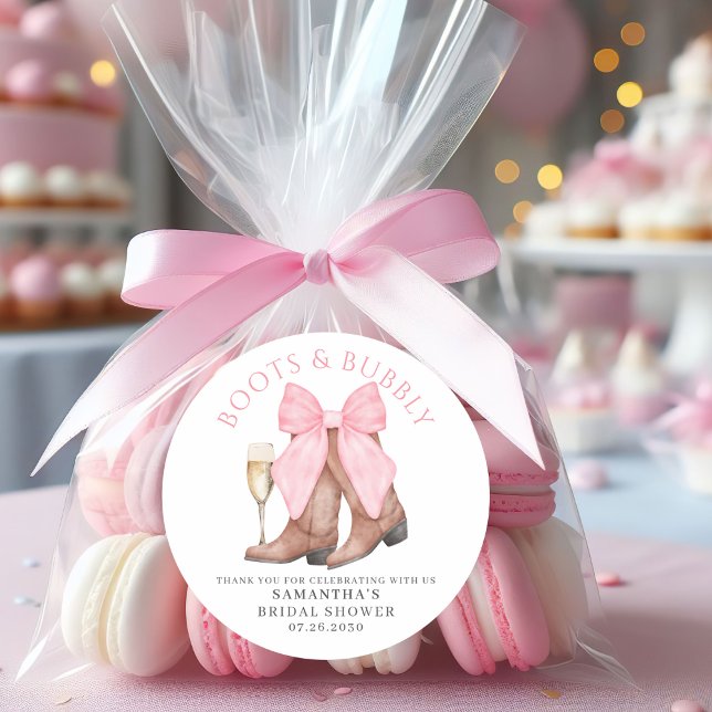 Pegatina Redonda Boots Bubbly Western Country Bridal Shower  (Subido por el creador)
