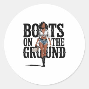 Pegatina Redonda Boots En El Suelo De Las Mujeres De La Nova Negra