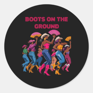 Pegatina Redonda Boots En El Terreno Graciosa Cowgirl Boots Hilland