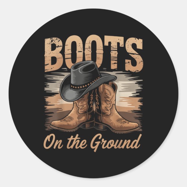 Pegatina Redonda Boots En La Línea De Vaquera Terrestre Bailan Muje (Anverso)