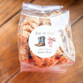 Pegatina Redonda Boots o arcos Fiesta de revelación de género rosa 