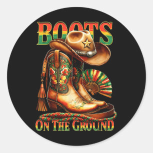 Pegatina Redonda Boots On the Ground Boot Junetdecia Cowgirl Negra